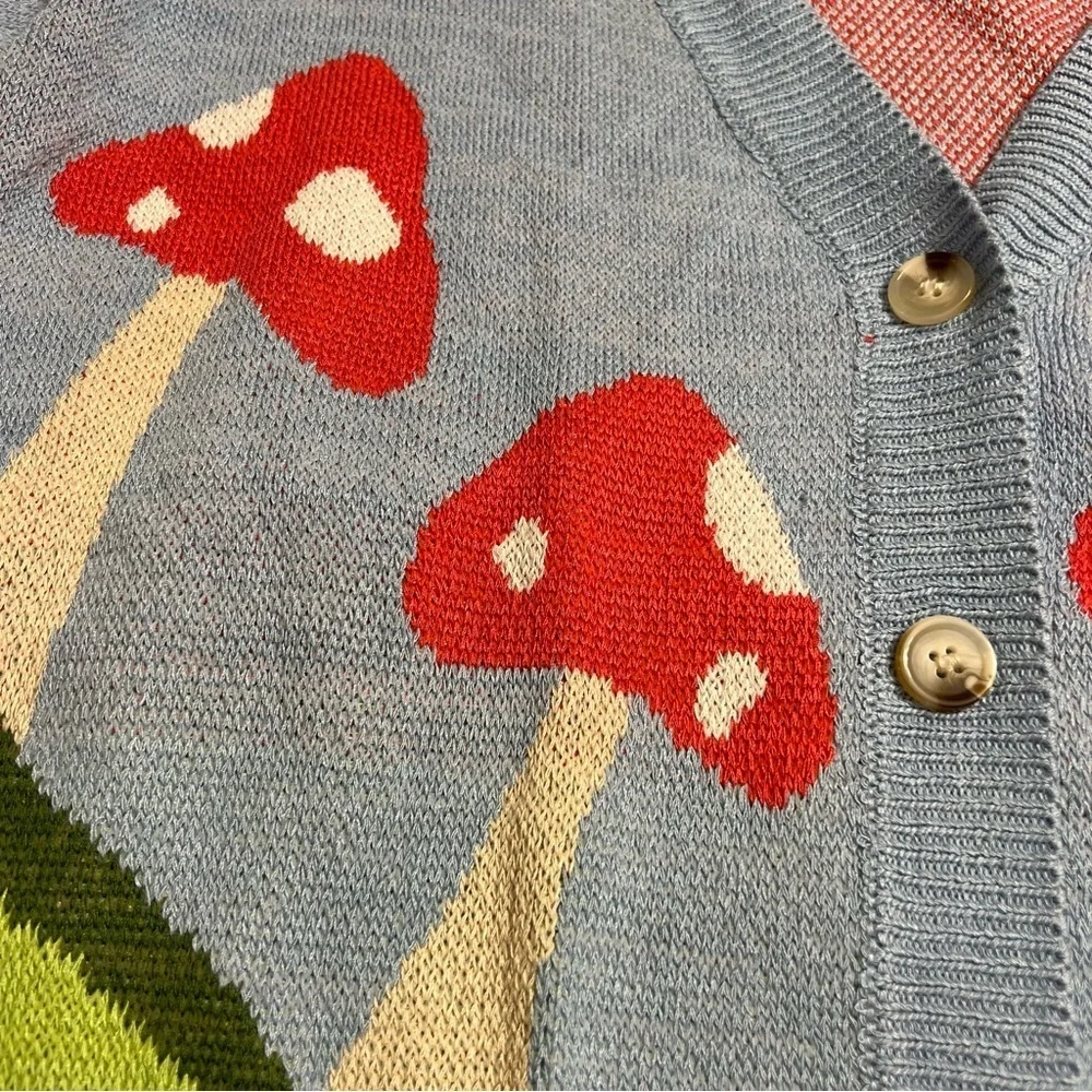 Miss Sparkling boho Mushroom field cardigan colorful red green blue large EUC - Picture 6 of 9